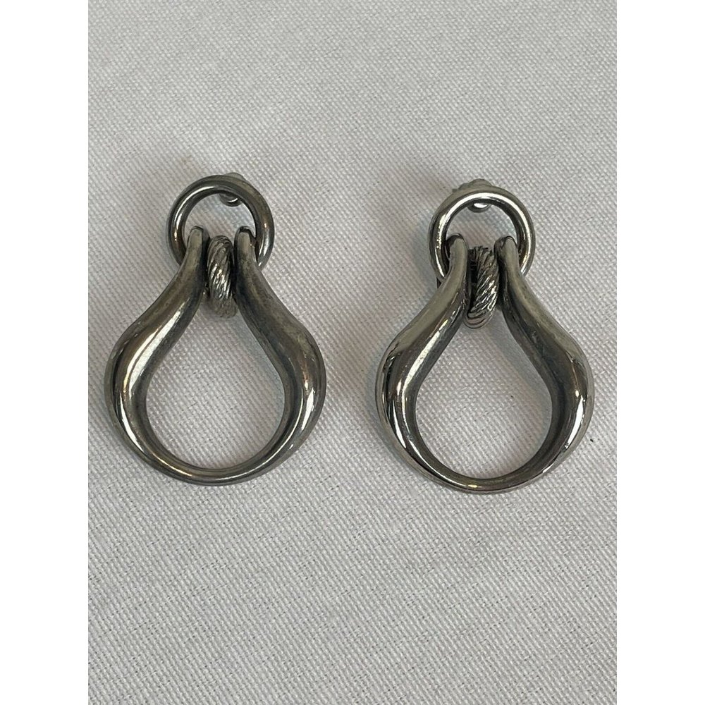 Vintage Knocker Earrings Silver Tone Post Pierced Large Statement Pewter